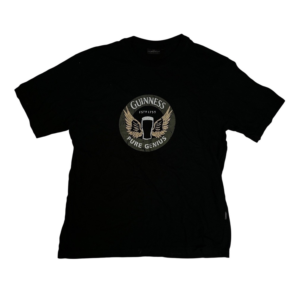 Guinness Pure Genius Winged Pint Graphic T-Shirt Black Mens Large Official Merch